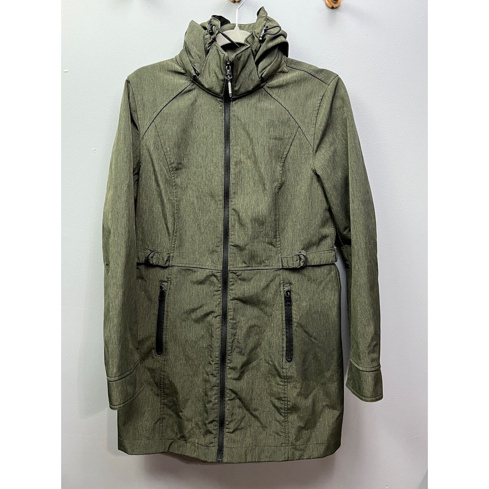 Nautica Softshell Parka Womens Olive Green Hooded Full Zip Utility Jacket